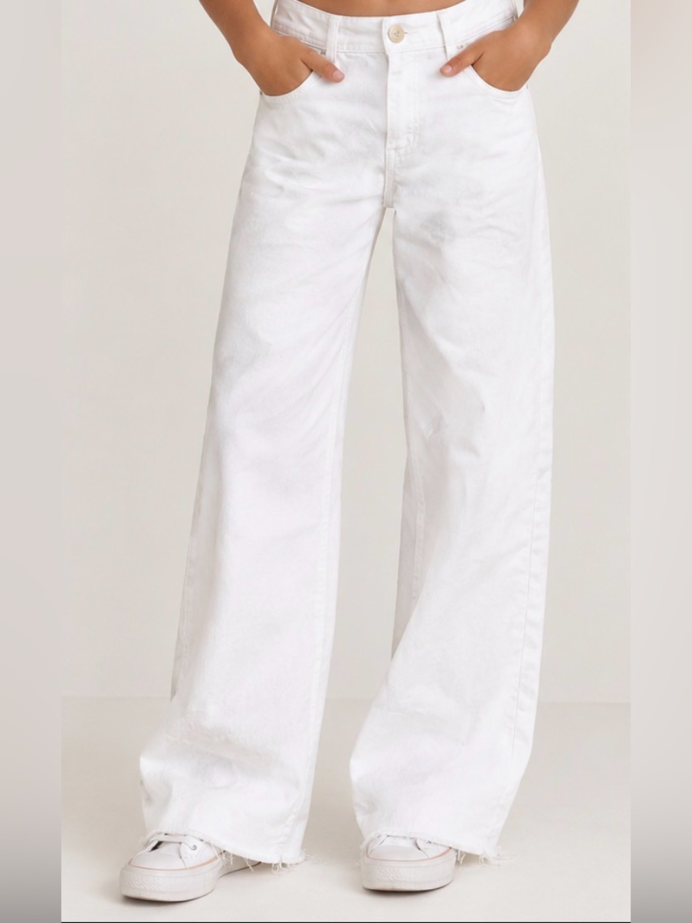 Zara Girls White Wide Leg Raw Hem Jeans 13-14